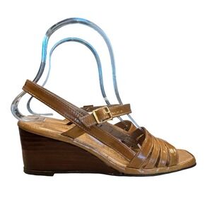 Vintage Red Cross Shoes Brown Leather Strappy Wedge Sandals Sz 7N RARE
